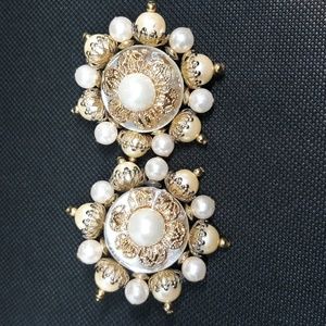 Vintage Faux Pearl/Crystal & Gold Clip Earrings